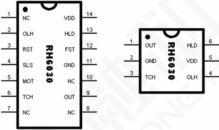 RH6030触摸按键,触摸按键IC,触摸IC,封装示意图