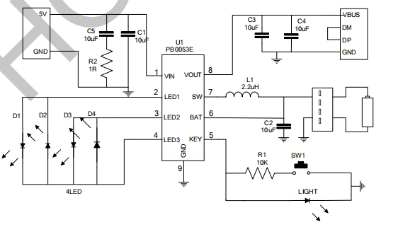 PB0053E(1A 开关充放移动电源管理方案)